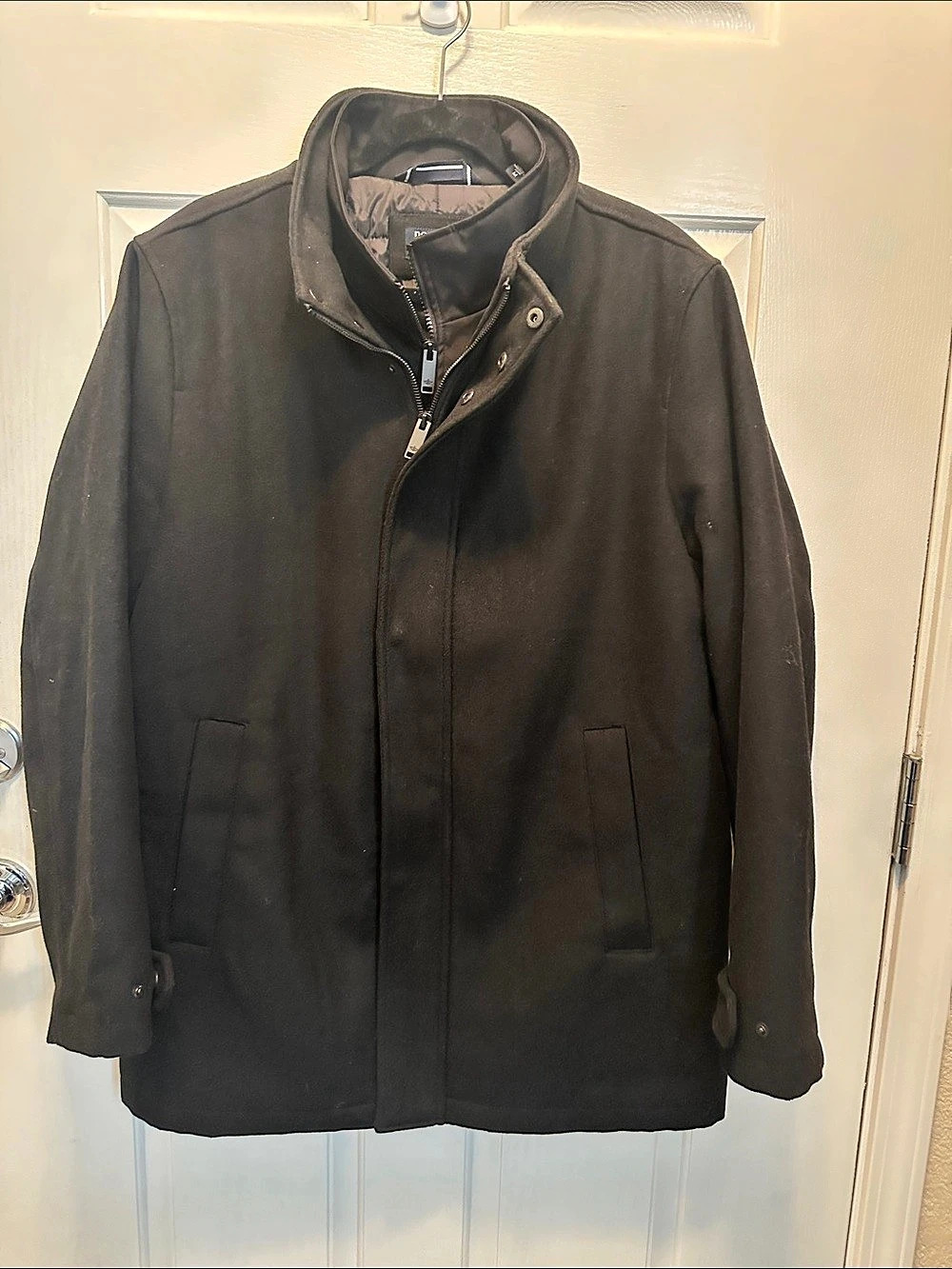 Dockers Men's Wool Blend Coat Quilted Lining Double Zip & Button Front Black Med